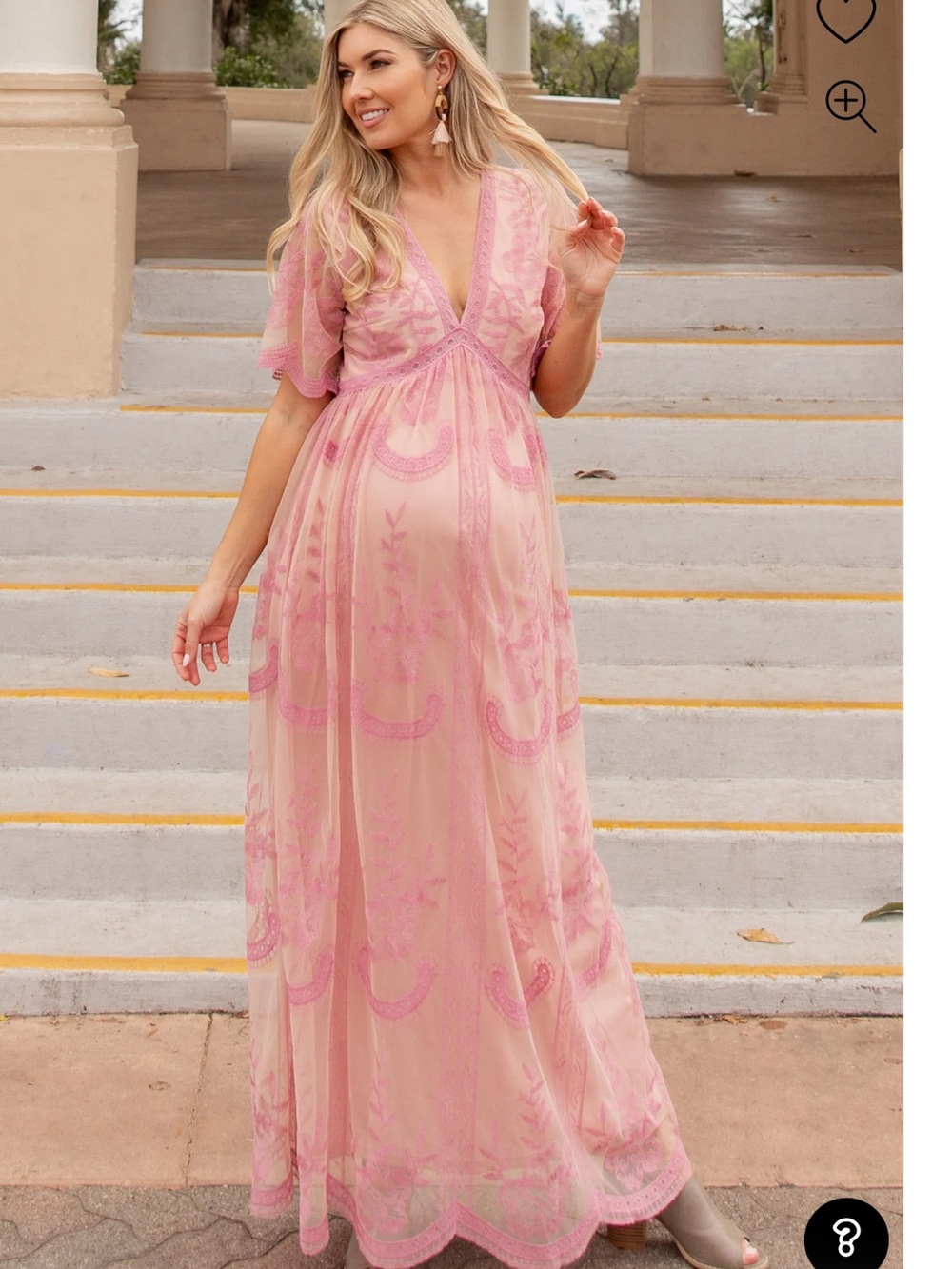 Pinkblush Pink Lace Mesh Overlay Maternity Maxi Dress